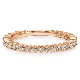 14K Rose Gold Scalloped Stackable Diamond Band