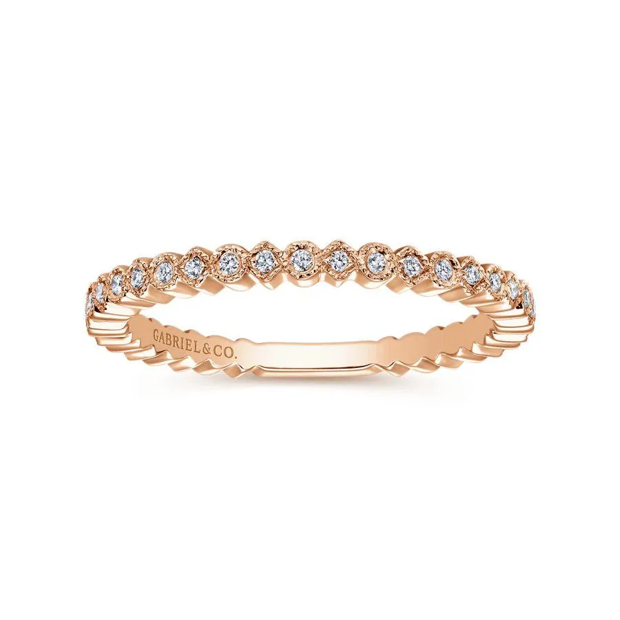 14K Rose Gold Scalloped Stackable Diamond Band