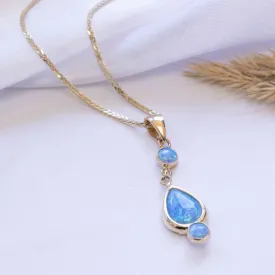 14K Yellow Gold Teardrop Blue Opal 7X10mm Pendant