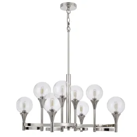 15W X 8 Milbank Metal Chandelier And Clear Round Glass Shades By Cal Lighting