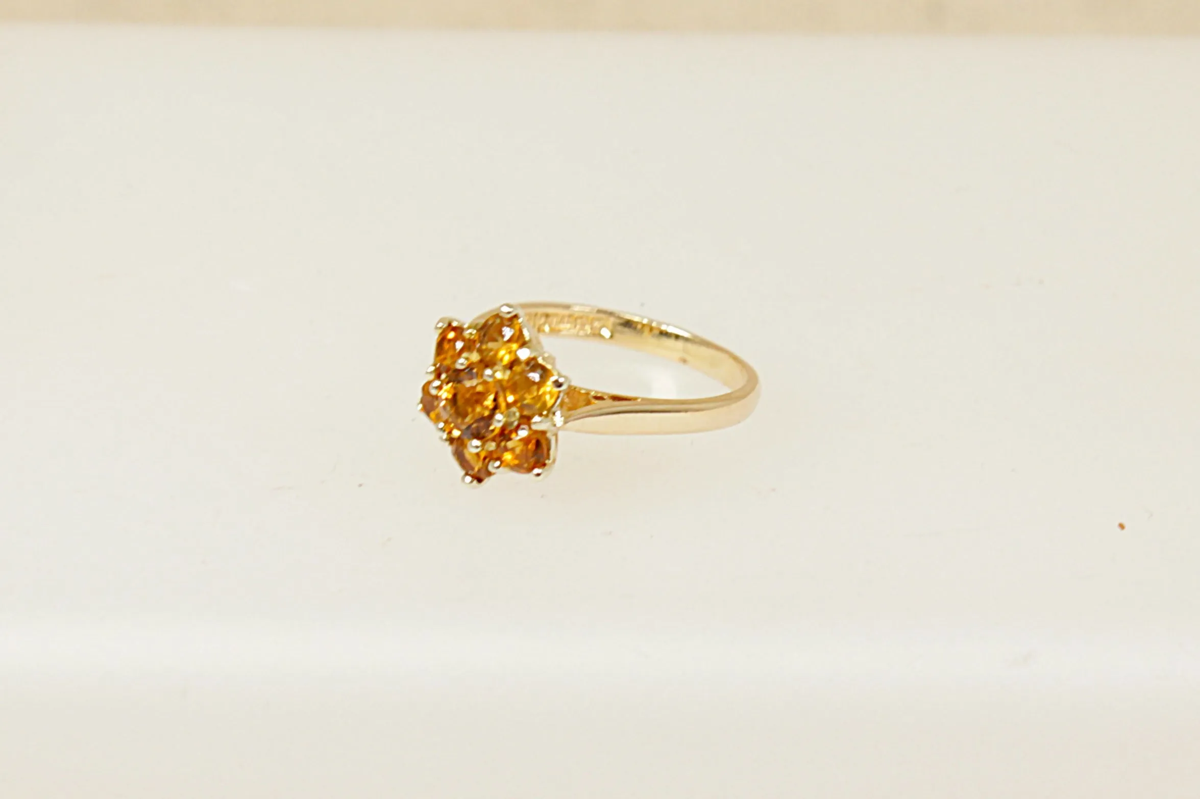 9ct Gold Honey Citrine Cluster Flower Ring