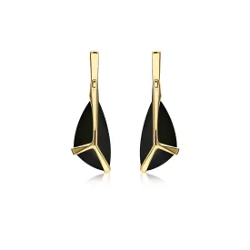 9ct Yellow Gold Whitby Jet Free Form Claw Earrings