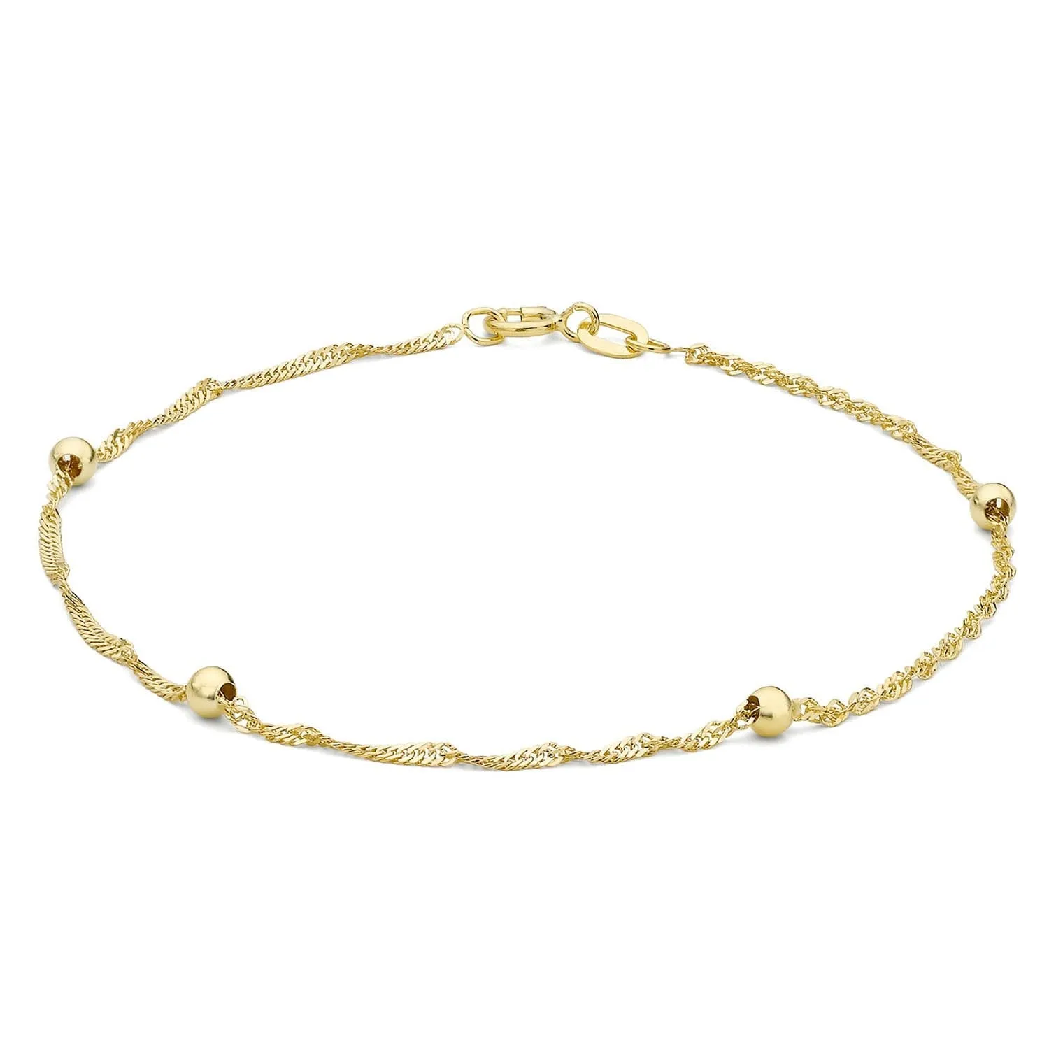 9K Yellow Gold 3mm Balls and Twist Curb Chain Bracelet 19cm