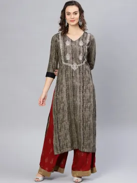 Abstract Silver Block Printed Kurta