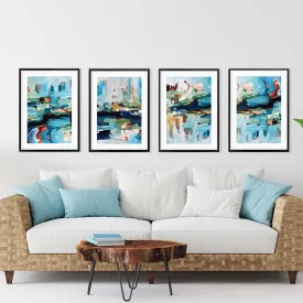 Abstract Turquoise Still Waters - Print Set Of 4