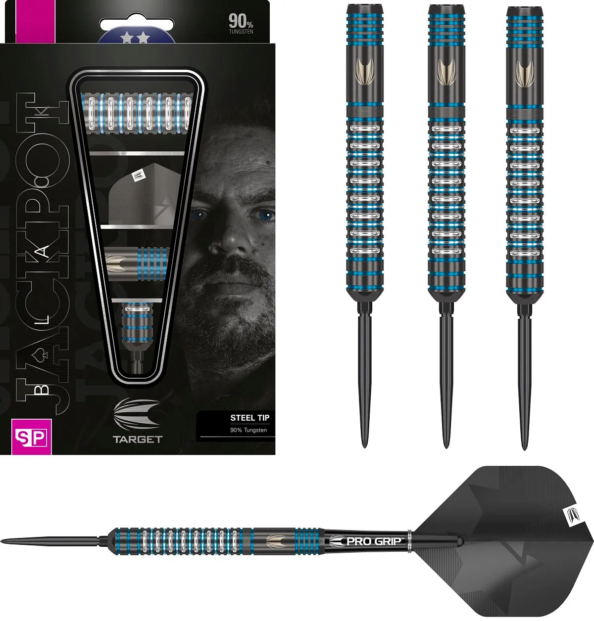 Adrian Lewis 90% Tungsten Black Steel Tip Darts By Target - Swiss Point