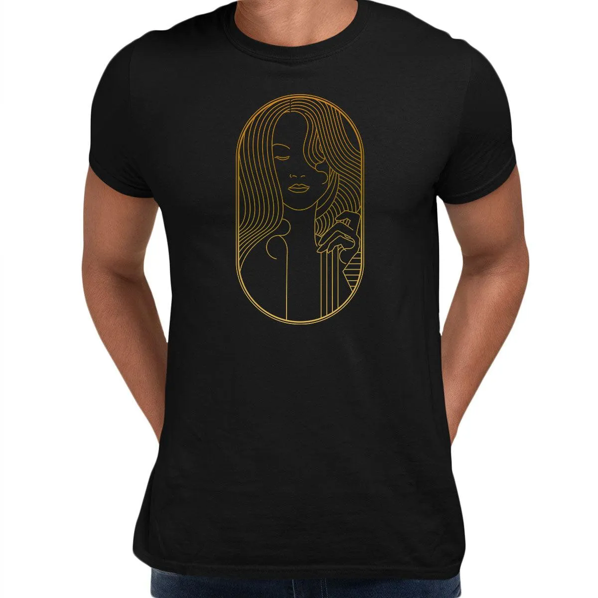 Art Deco Elegant Portraits Unisex T-shirt Golden Nostalgia Soft Line Design 11