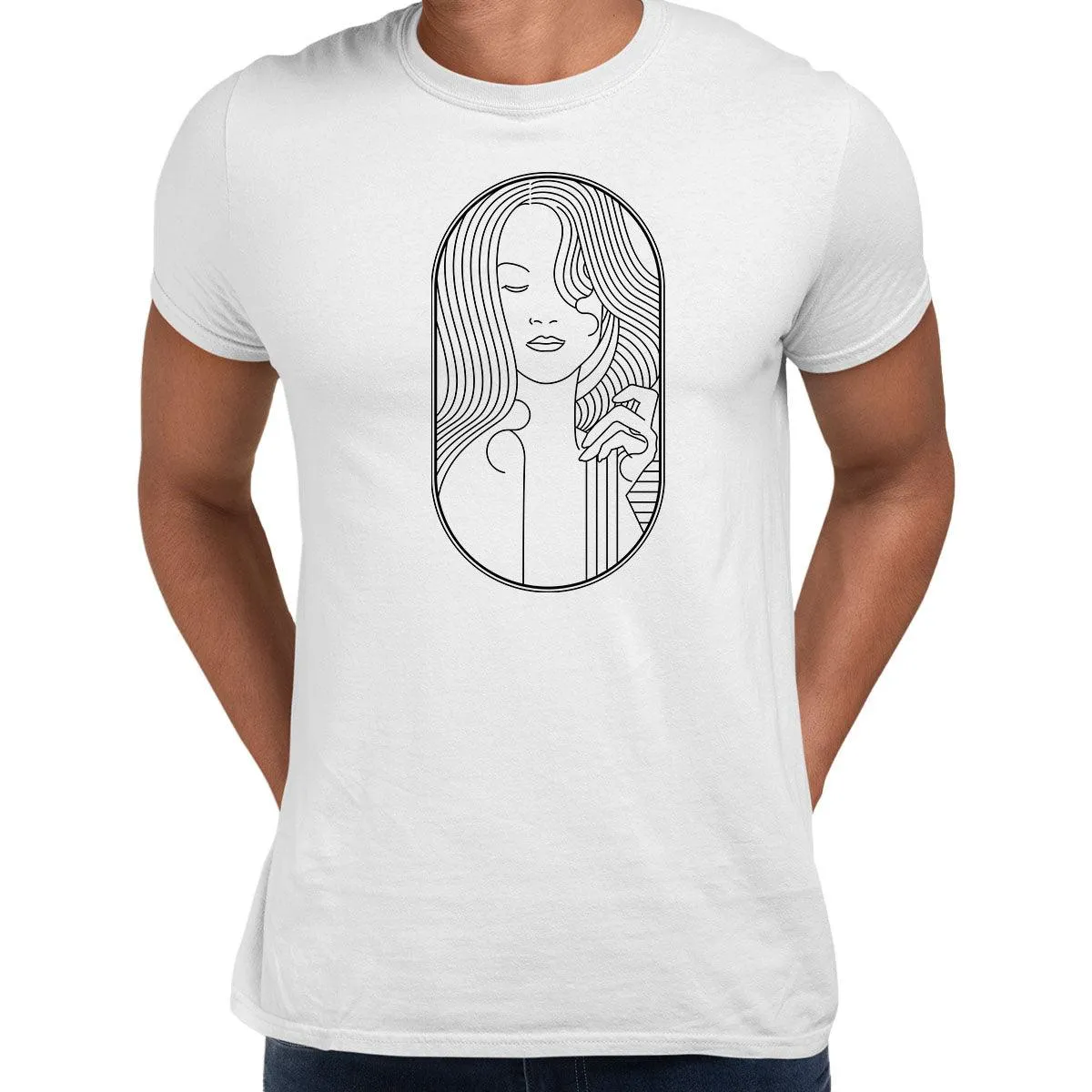 Art Deco Elegant Portraits Unisex T-shirt Golden Nostalgia Soft Line Design 11