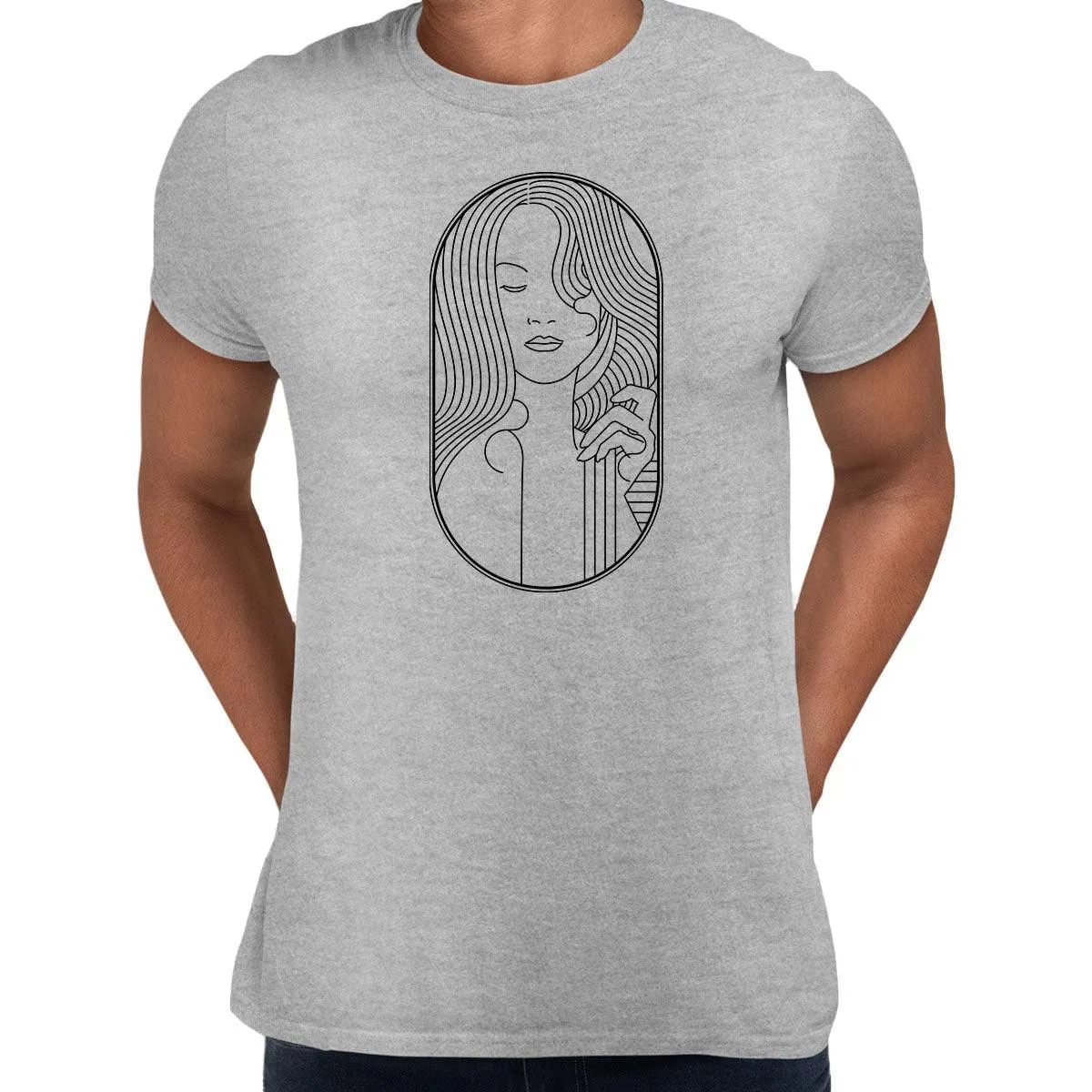 Art Deco Elegant Portraits Unisex T-shirt Golden Nostalgia Soft Line Design 11