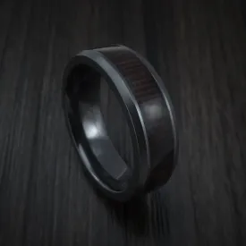 Black Titanium Men's Ring Inlaid with Wenge Wood Custom Made