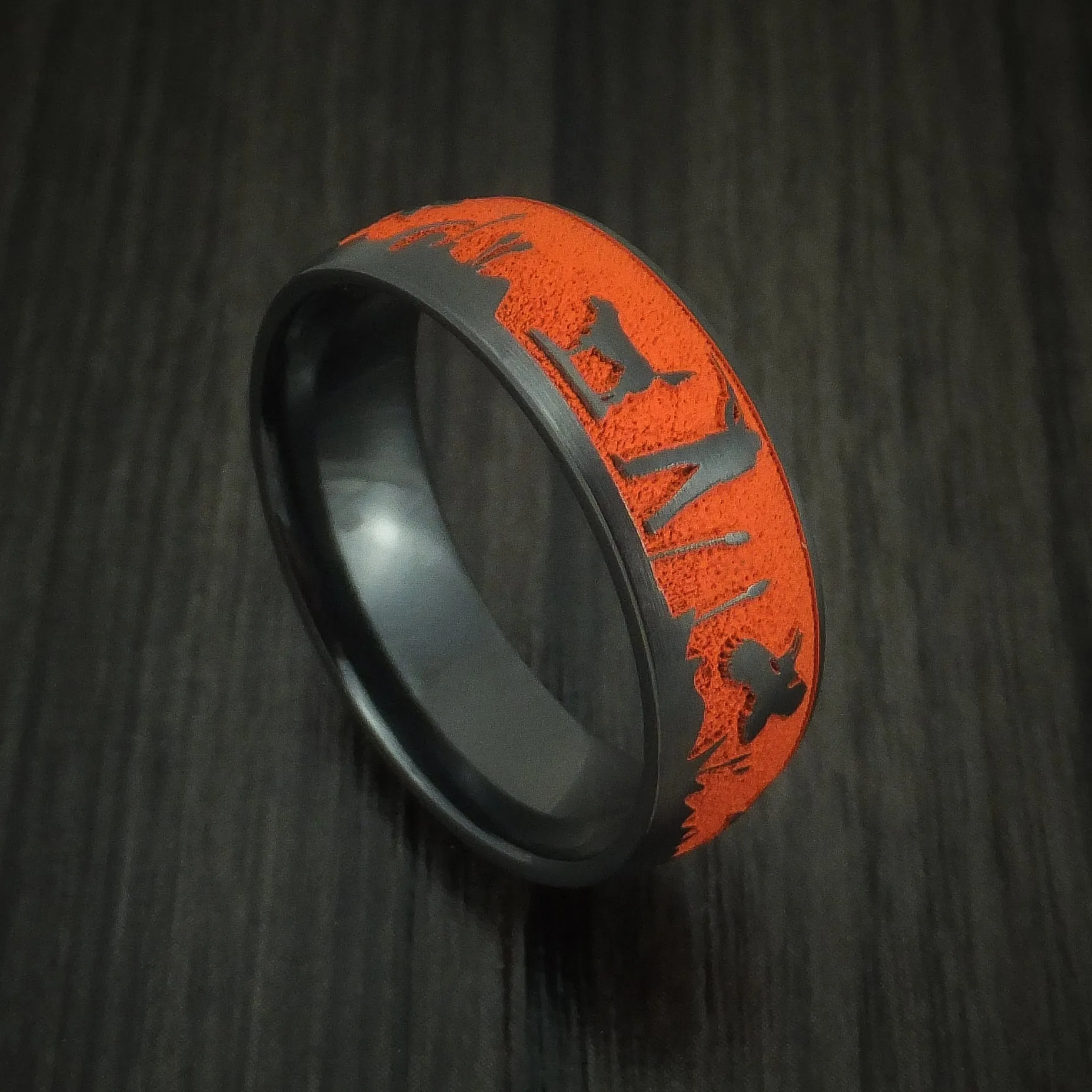 Black Zirconium Duck Hunter Band with Cerakote Custom Made Men's Ring