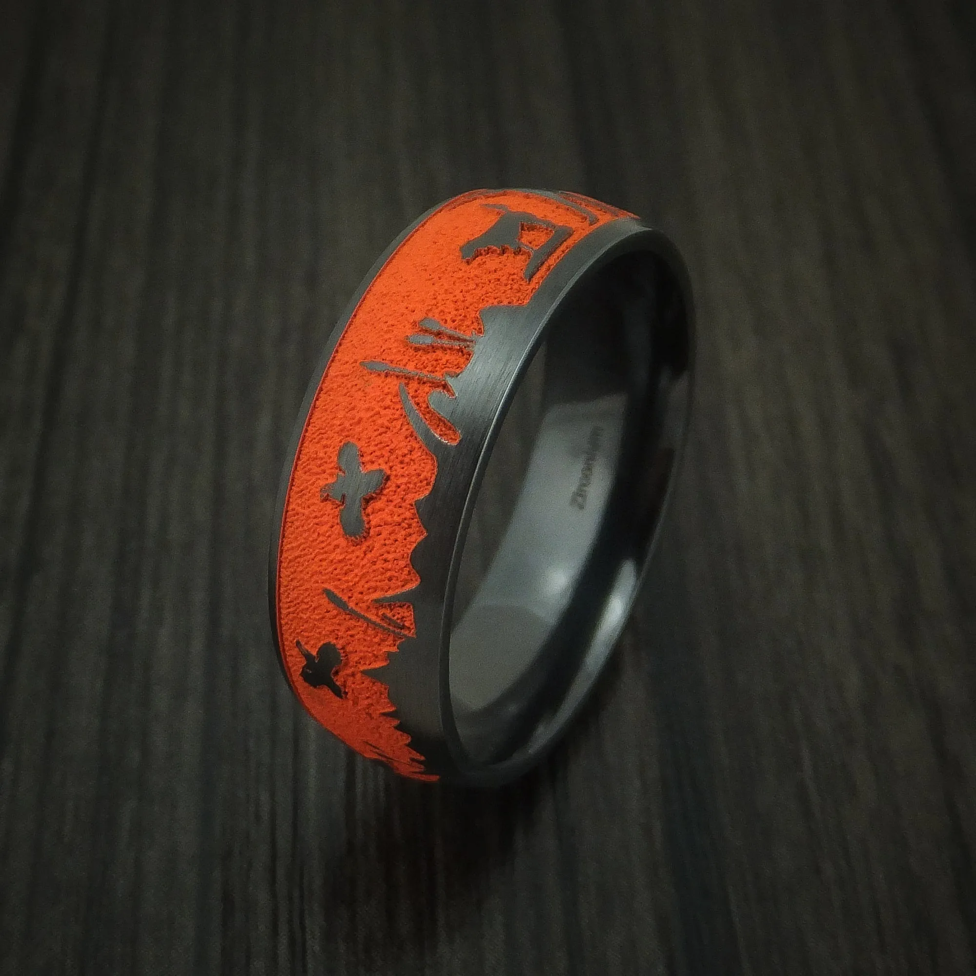 Black Zirconium Duck Hunter Band with Cerakote Custom Made Men's Ring