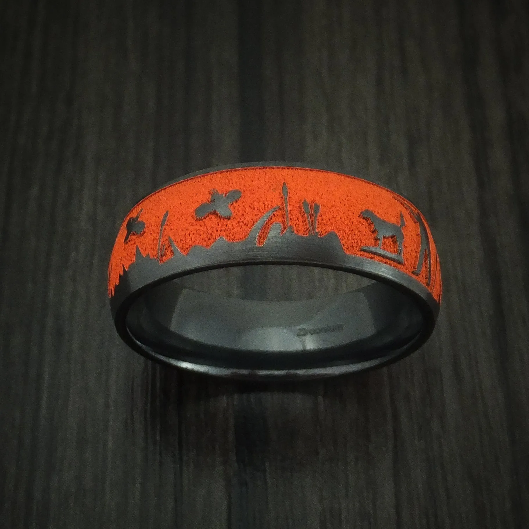 Black Zirconium Duck Hunter Band with Cerakote Custom Made Men's Ring