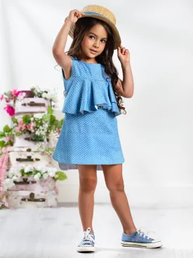 Blue Ruffled Sleeveless Shift Dress by Kids Couture