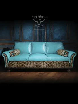 Cowboy Caribbean Blue Leather Sofa