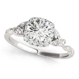 Cushion Cut Diamond Halo Engagement Mounting with Side Diamond Detail