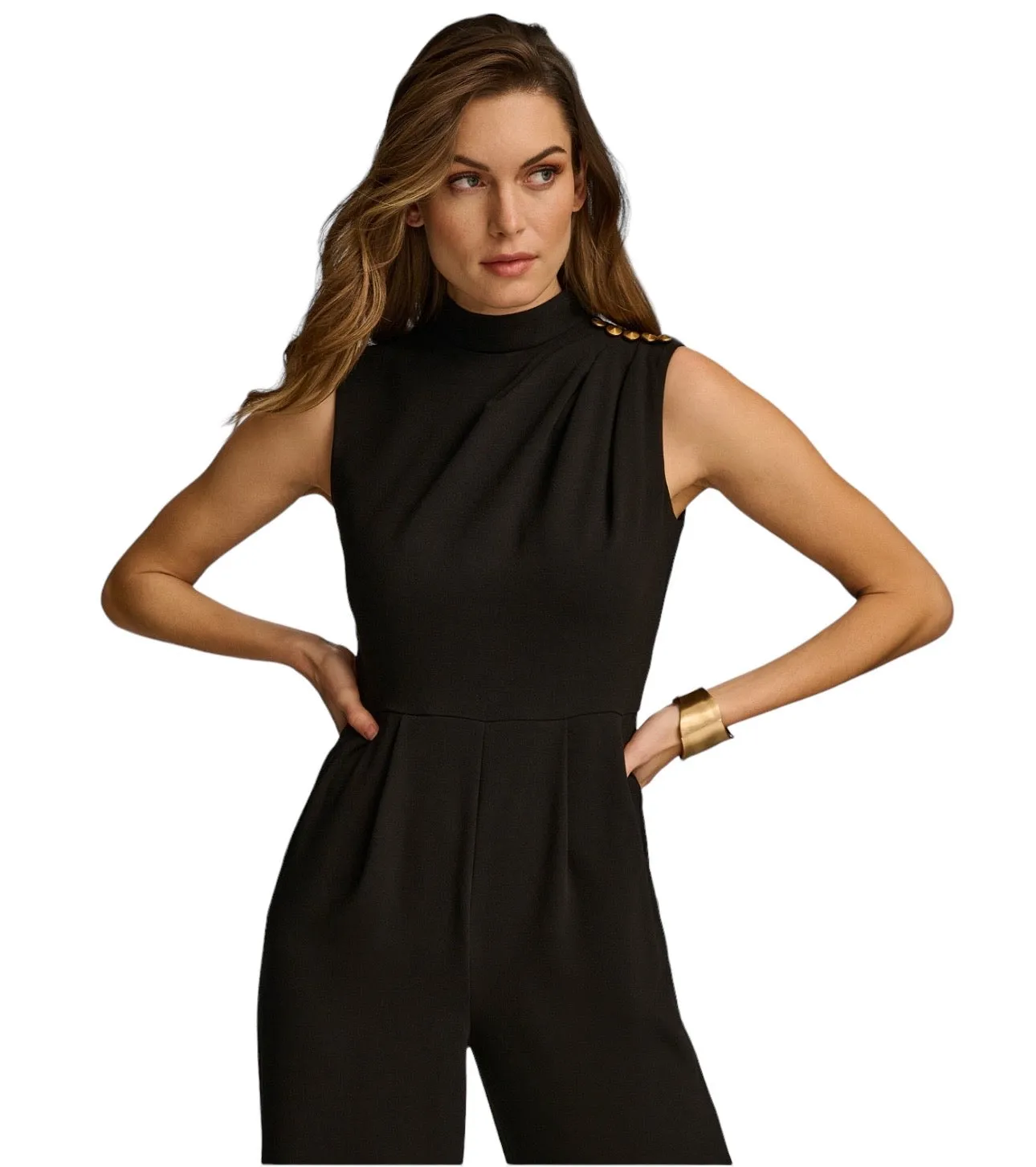 Donna Karan Women's Mock-Neck Sleeveless Straight-Leg Jumpsuit Black Size 8