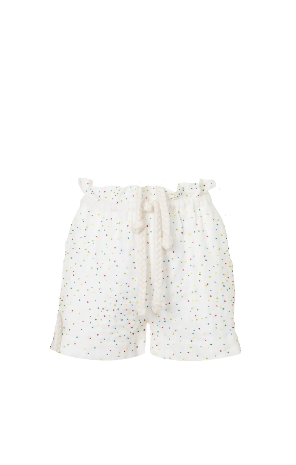 Embroidered White Linen Shorts