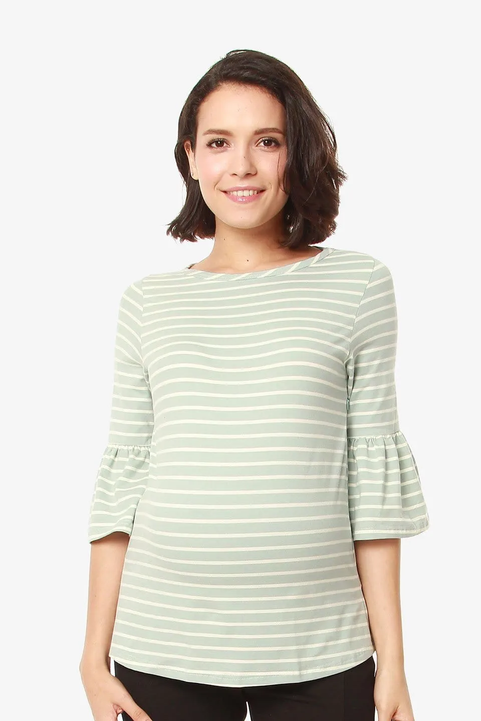 Flounce Sleeves Calynn Mint Stripes Nursing Top