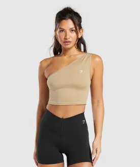 Gymshark Training One Shoulder Ruched Tank - Deep Fawn Brown