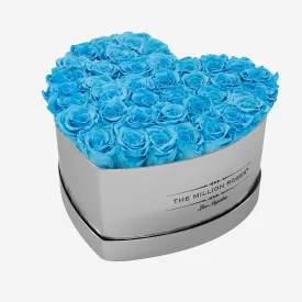 Heart Mirror Silver Box | Light Blue Roses