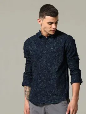 Indigo tribal tattoo printed full sleeve casual shirt