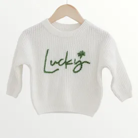 LUCKY Hand embroidered Knit Sweater - White