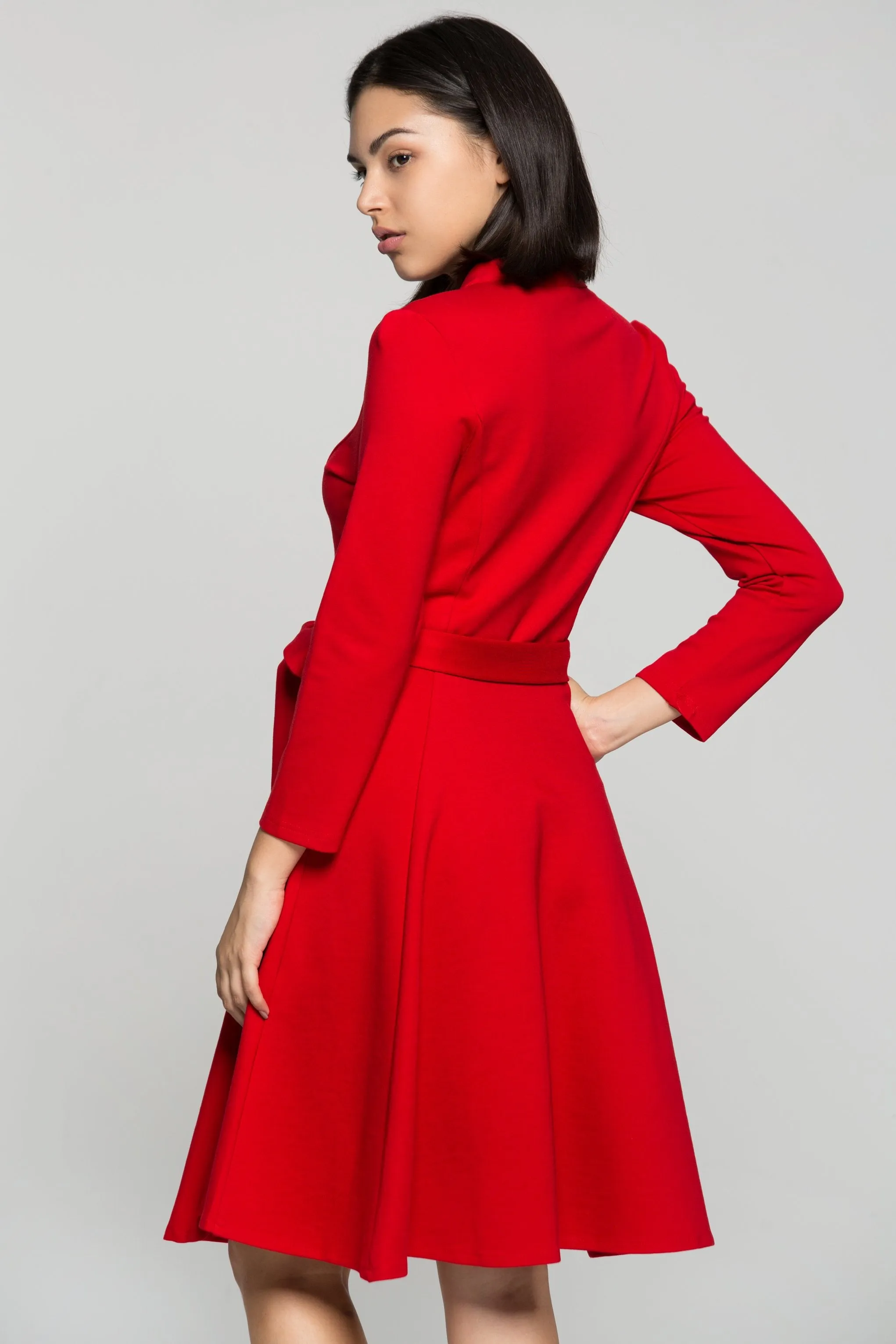 Red Midi Dress with Bow Belt