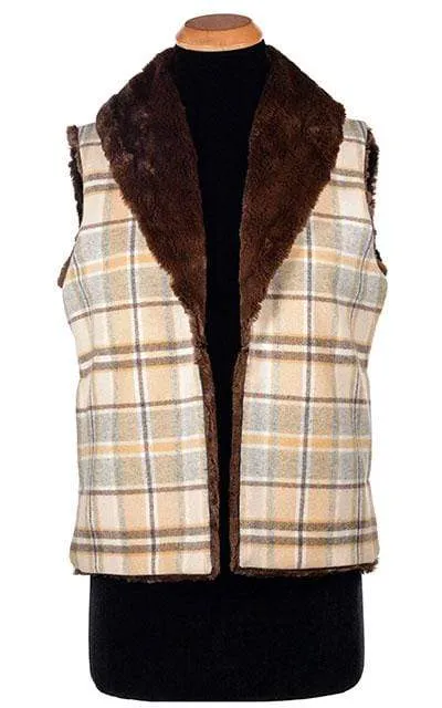 Shawl Collar Vest, Reversible less pockets - Wool Plaid with Cuddly Faux Fur (One Long Medium Twilight Left)