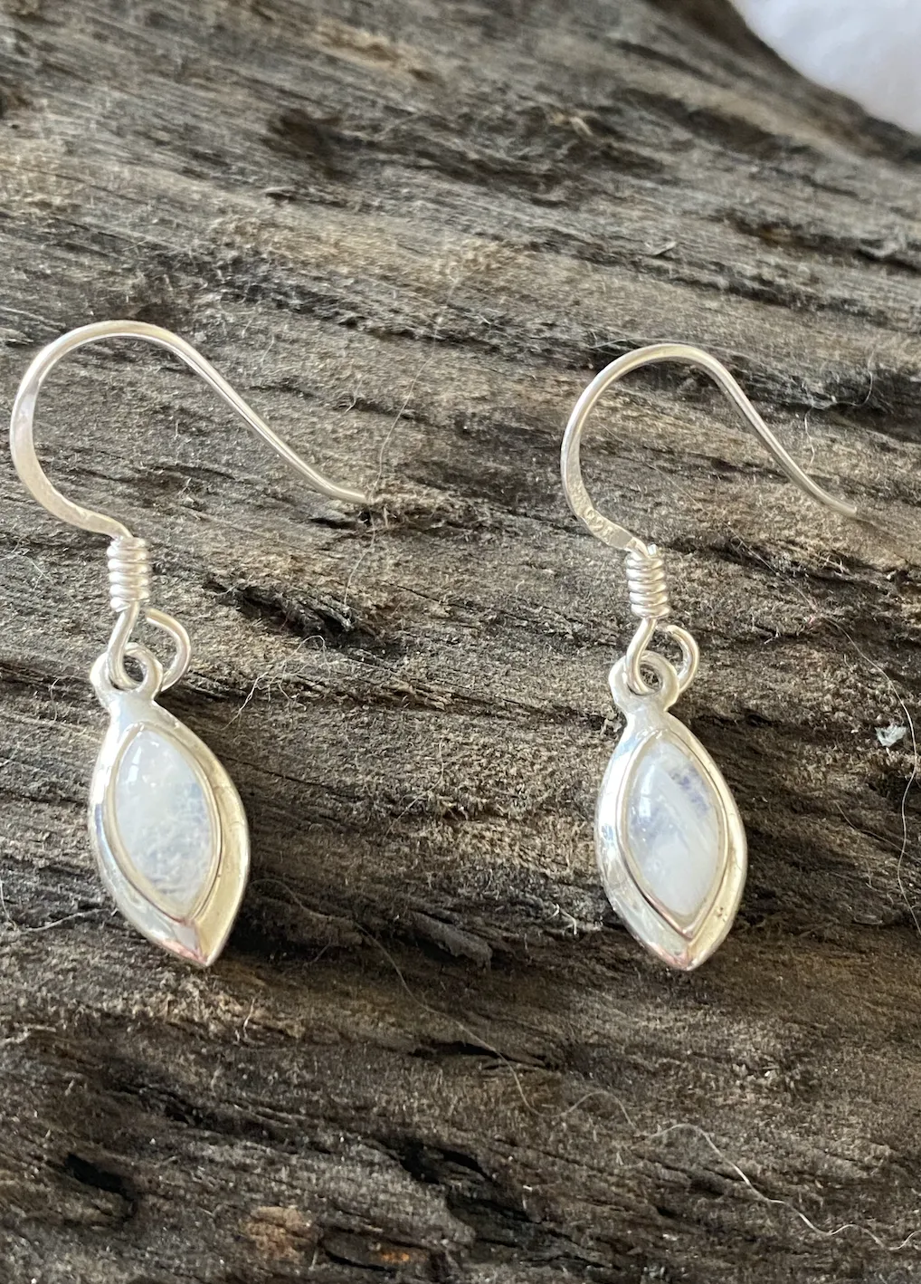 Solid Silver Rainbow Moonstone Double Framed Drop Earrings